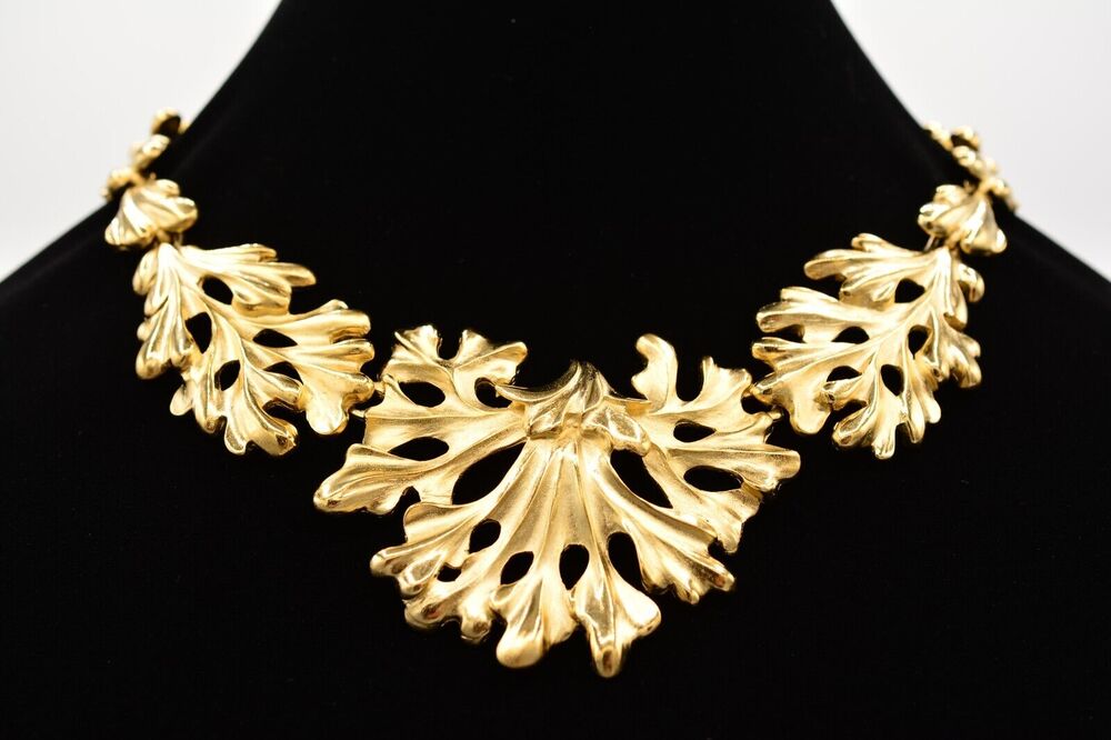 Fernando Originals Collar Necklace Leaf Chunky Brushed Gold Chain FO Signed A20